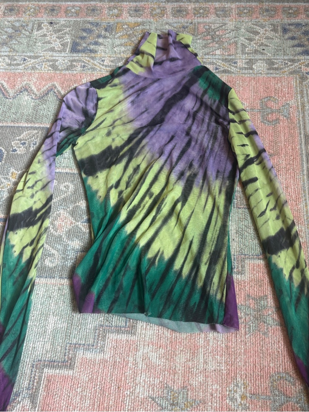 AFRM Long Sleeve Tie-Dye Turtleneck in Green & Purple